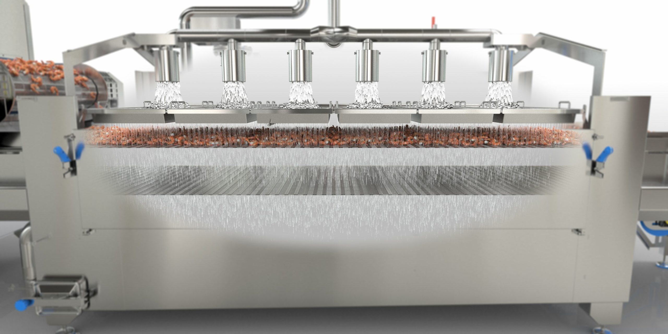 industrial shrimp cooker with rainshower technology